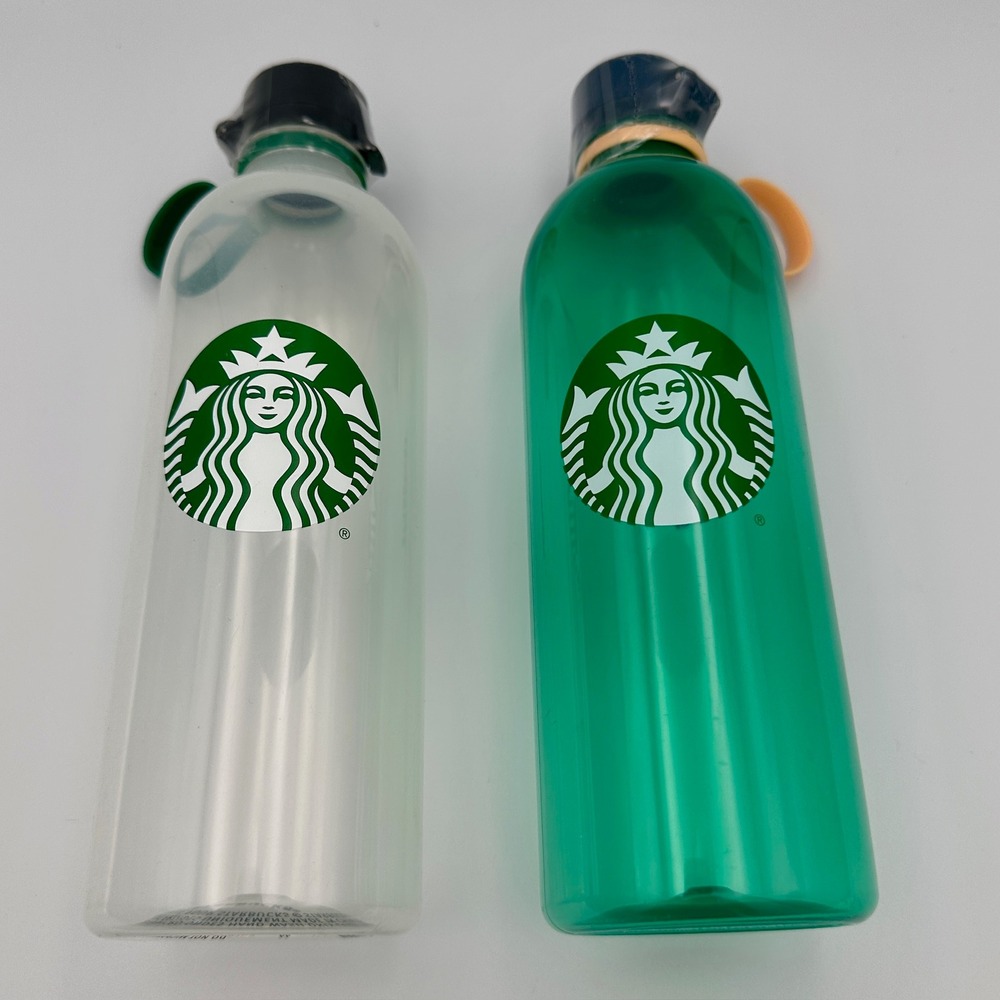 Starbucks 24oz Water Bottle Set 2pk Frosted Clear & Green Reusable Cold To-Go